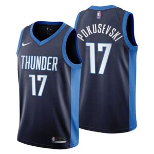 2020-21 Oklahoma City Thunder No.17 Aleksej Pokusevski Earned Edition Jersey Navy