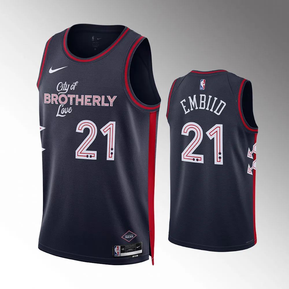 2023-24 City Edition Philadelphia 76ers #21 Joel Embiid Navy Swingman Jersey