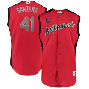 American League #41Carlos Santana Red 2019 MLB All-Star Game Workout Stitched Jersey