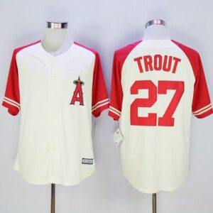 Angels of Anaheim #27 Mike Trout Cream/Red Exclusive Cool Base Stitched MLB Jersey