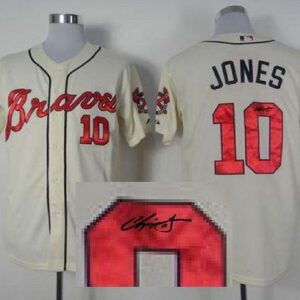 Atlanta Braves #10 Chipper Jones Cream Cool Base Autographed Stitched MLB Jersey