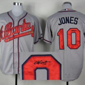 Atlanta Braves #10 Chipper Jones Grey Cool Base Autographed Stitched MLB Jersey