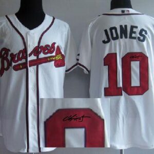 Atlanta Braves #10 Chipper Jones White Cool Base Autographed Stitched MLB Jersey