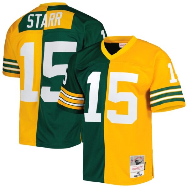 Bart Starr Green Bay Packers Mitchell & Ness 1969 Split Legacy Replica Jersey - Green/Gold