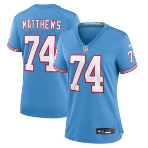 Bruce Matthews Tennessee Titans Women Oilers Throwback Retired Player Game Jersey - Light Blue