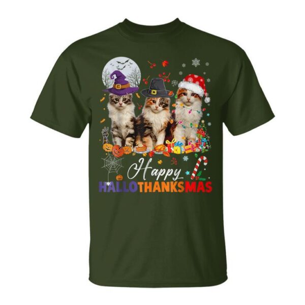 Cat Halloween Christmas Happy Hallothanksmas Thanksgiving Unisex T-Shirt