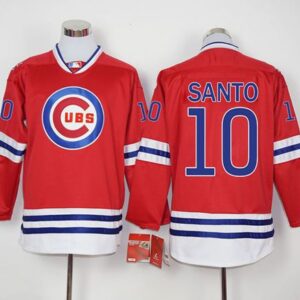 Chicago Cubs #10 Ron Santo Red Long Sleeve Stitched MLB Jersey