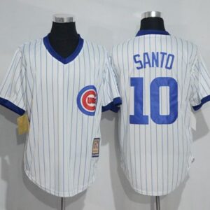 Chicago Cubs #10 Ron Santo White Strip Home Cooperstown Stitched MLB Jersey