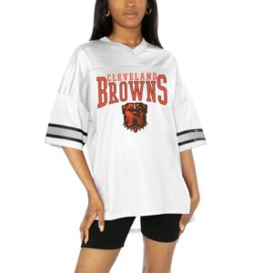 Cleveland Browns Gameday Couture Women Top Recruit Oversized Side Slit V-Neck Fashion Jersey - White