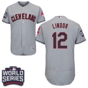 Cleveland Indians #12 Francisco Lindor Grey Flexbase Collection 2016 World Series Bound Stitched MLB Jersey