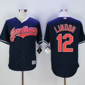 Cleveland Indians #12 Francisco Lindor Navy Blue Cool Base Stitched MLB Jersey