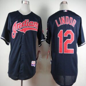 Cleveland Indians #12 Francisco Lindor Navy Blue Cool Base Stitched MLB Jersey