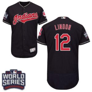 Cleveland Indians #12 Francisco Lindor Navy Blue Flexbase Collection 2016 World Series Bound Stitched MLB Jersey