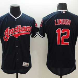 Cleveland Indians #12 Francisco Lindor Navy Blue Flexbase Collection Stitched MLB Jersey