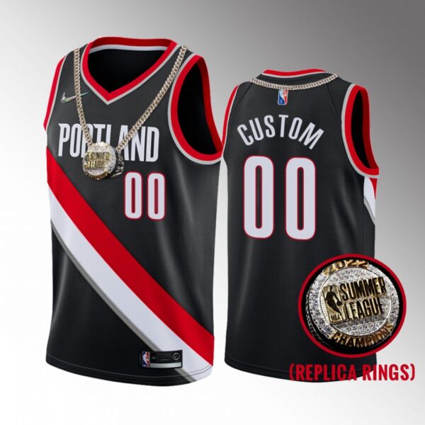 Custom 2022 Summer League Champs Portland Trail Blazers #00 Black Jersey Replica Ring