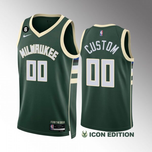 Custom Milwaukee Bucks #00 Green Jersey 2022-23 Icon Edition NO.6 Patch