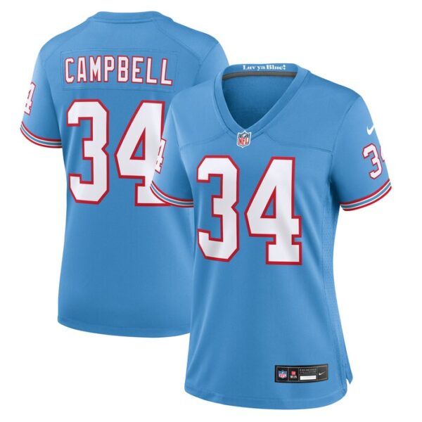 Earl Campbell Tennessee Titans Women Oilers Throwback Retired Player Game Jersey - Light Blue