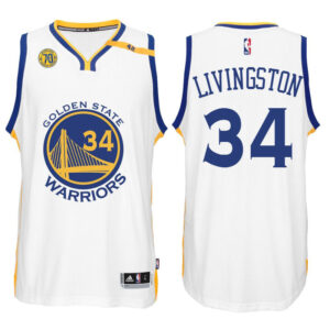 Golden State Warriors #34 Shaun Livingston 2016-17 70th Anniversary 42 Patch Home White Swingman Jersey