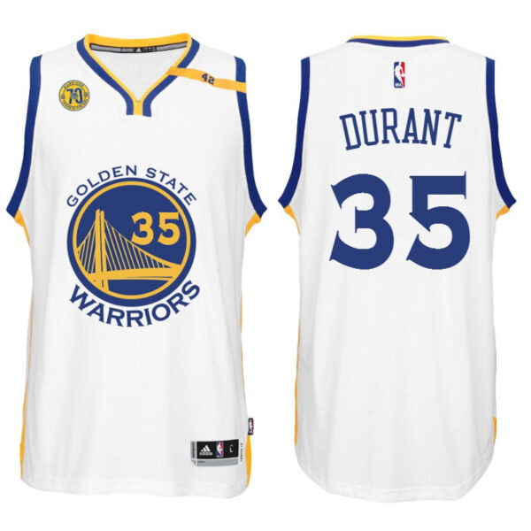 Golden State Warriors #35 Kevin Durant 2016-17 70th Anniversary 42 Patch Home White Swingman Jersey