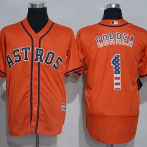 Houston Astros #1 Carlos Correa Orange USA Flag Fashion Stitched MLB Jersey