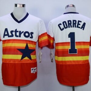 Houston Astros #1 Carlos Correa White/Orange 1980 Turn Back The Clock Stitched MLB Jersey