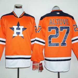 Houston Astros #27 Jose Altuve Orange Long Sleeve Stitched MLB Jersey