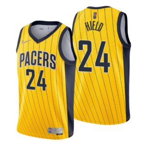 Indiana Pacers Earned Edition #24 Buddy Hield Gold Swingman Jersey