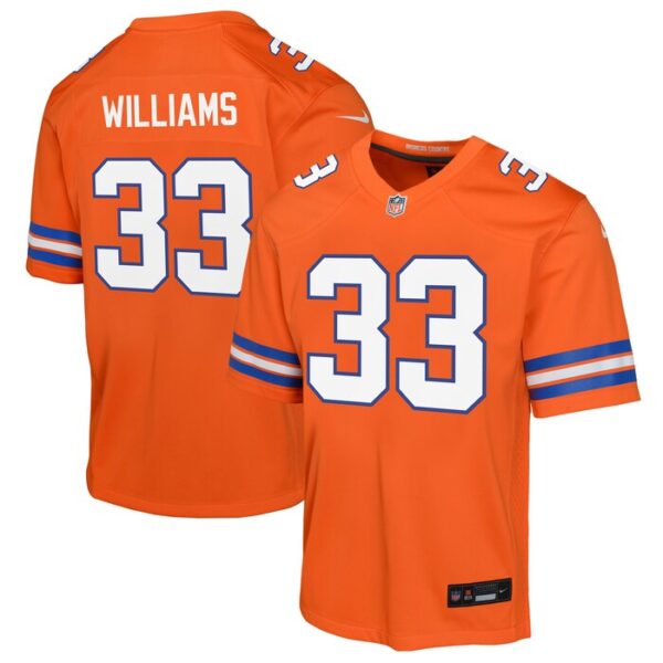 Javonte Williams Denver Broncos Youth Mile High Collection 1977 Throwback Game Jersey - Orange