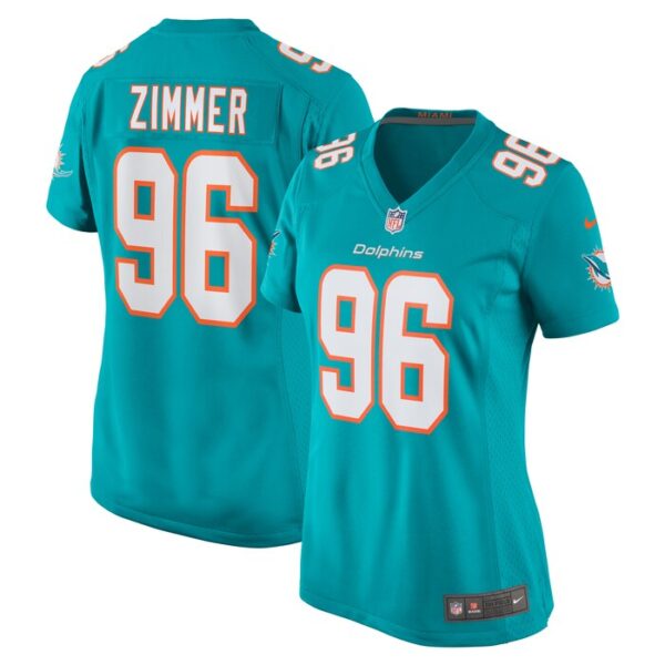 Justin Zimmer Miami Dolphins Women Home Game Player Jersey - Aqua