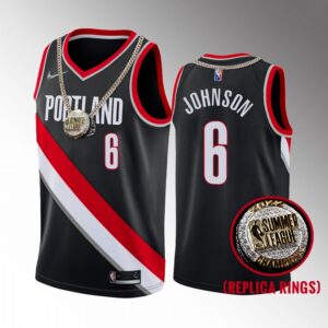 Keon Johnson 2022 Summer League Champs Portland Trail Blazers #6 Black Jersey Replica Ring