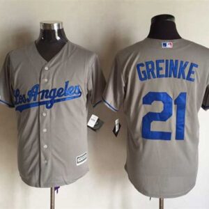 Los Angeles Dodgers #21 Zack Greinke Grey Cool Base Stitched MLB Jersey