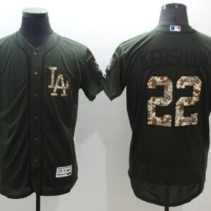 Los Angeles Dodgers #22 Clayton Kershaw Green Flexbase Collection Salute to Service Stitched MLB Jersey