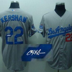 Los Angeles Dodgers #22 Clayton Kershaw Grey Cool Base Autographed Stitched MLB Jersey