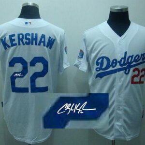 Los Angeles Dodgers #22 Clayton Kershaw White Cool Base Autographed Stitched MLB Jersey