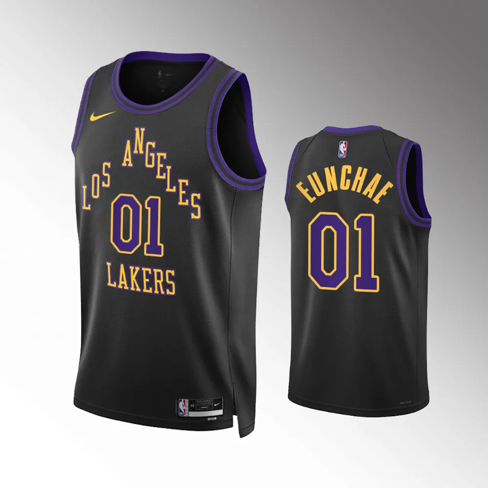 Los Angeles Lakers LE SSERAFIM Black 2023-24 Unisex #01 Hong Eunchae Jersey