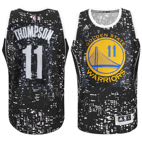 Male Golden State Warriors #11 Klay Thompson City Lights Black Swingman Jersey