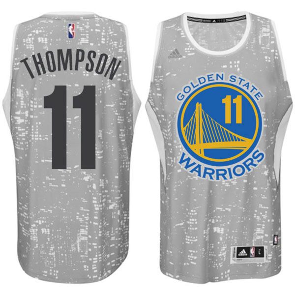 Male Golden State Warriors #11 Klay Thompson City Lights Gray Swingman Jersey