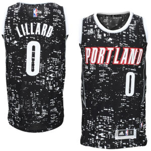 Male Portland Trail Blazers #0 Damian Lillard Black City Lights Fashion Swingman Jersey