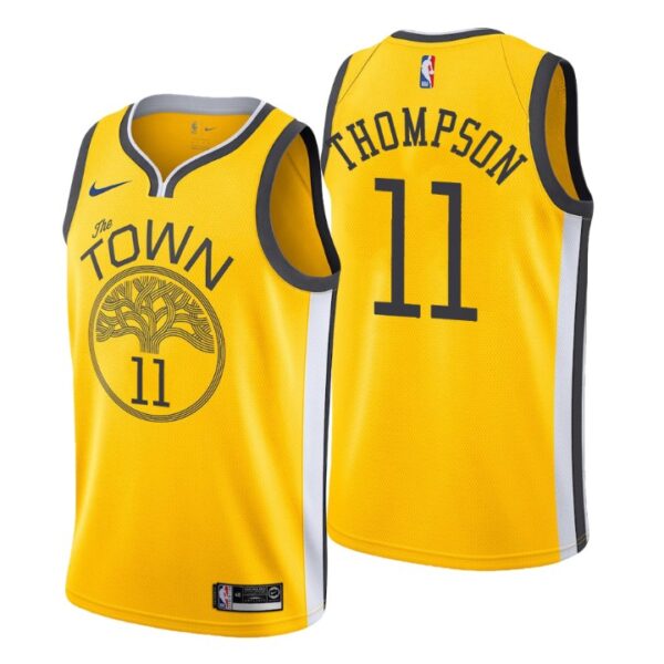 Men 2018-19 Golden State Warriors #11 Klay Thompson Earned Yellow Swingman Jersey