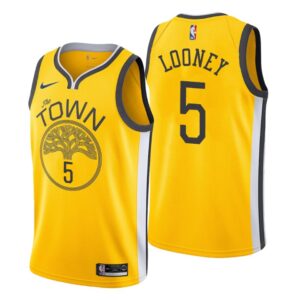 Men 2018-19 Golden State Warriors #5 Kevon Looney Earned Yellow Swingman Jersey