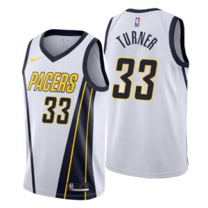 Men 2018-19 Indiana Pacers #33 Myles Turner Earned White Swingman Jersey