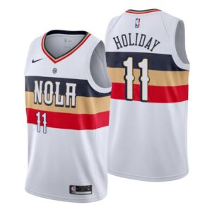 Men 2018-19 New Orleans Pelicans #11 Jrue Holiday Earned White Swingman Jersey