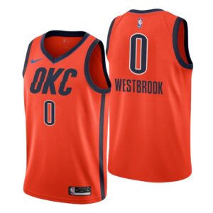 Men 2018-19 Oklahoma City Thunder #0 Russell Westbrook Earned Orange Swingman Jersey