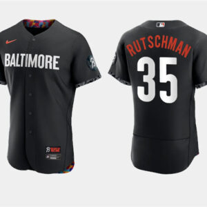 Men Baltimore Orioles #35 Adley Rutschman Black 2023 City Connect Flex Base Stitched Baseball Jersey