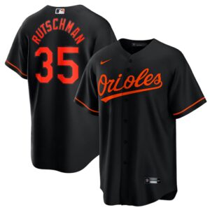 Men Baltimore Orioles #35 Adley Rutschman Black Cool Base Stitched Jersey