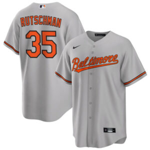 Men Baltimore Orioles #35 Adley Rutschman Gray Cool Base Stitched Jersey