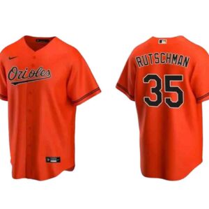 Men Baltimore Orioles #35 Adley Rutschman Orange Cool Base Stitched Jersey