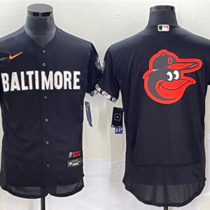 Men Baltimore Orioles Big Logo In Back Black 2023 City Connect Flex Base Stitched Baseball Jersey