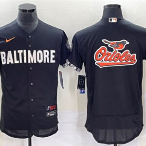 Men Baltimore Orioles Big Team Logo In Back Black 2023 City Connect Flex Base Stitched Baseball Jersey