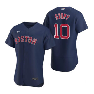 Men Boston Red Sox #10 Trevor Story Navy Flex Base Stitched Baseball Jersey